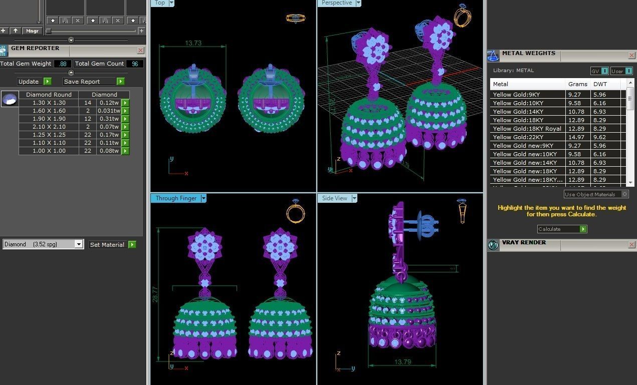 Women Earrings 3dm STL FBX OBJ Render Details 3D print model_1