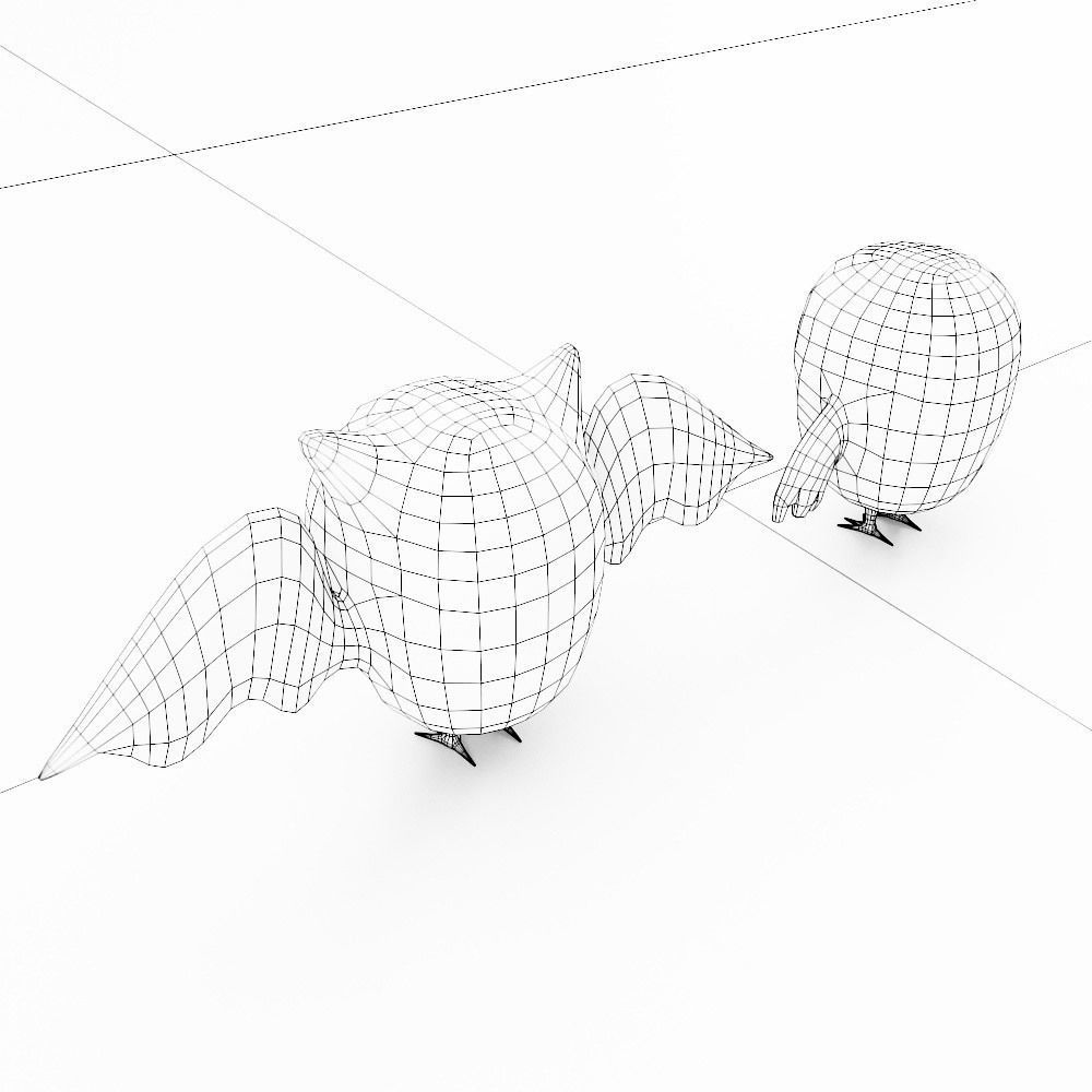 Cartoon owls low poly 3d model Low-poly 3D model_7