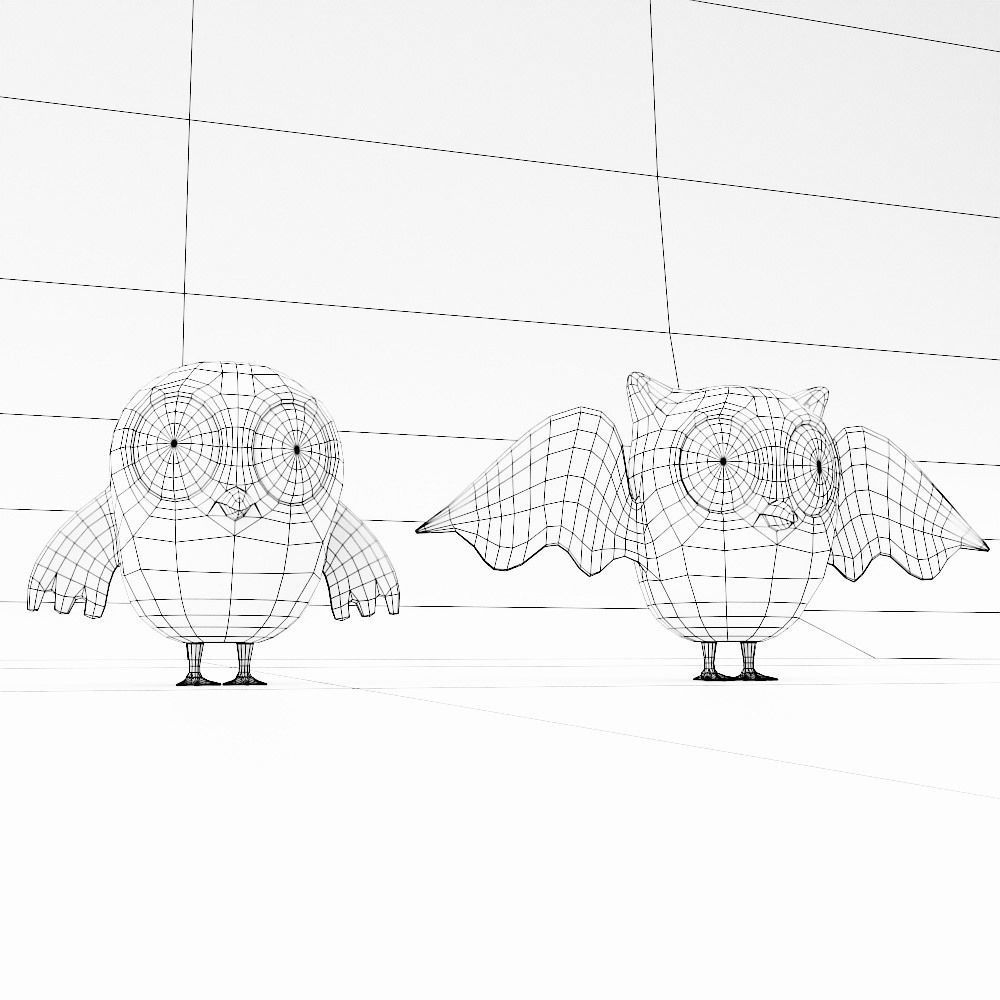 Cartoon owls low poly 3d model Low-poly 3D model_8