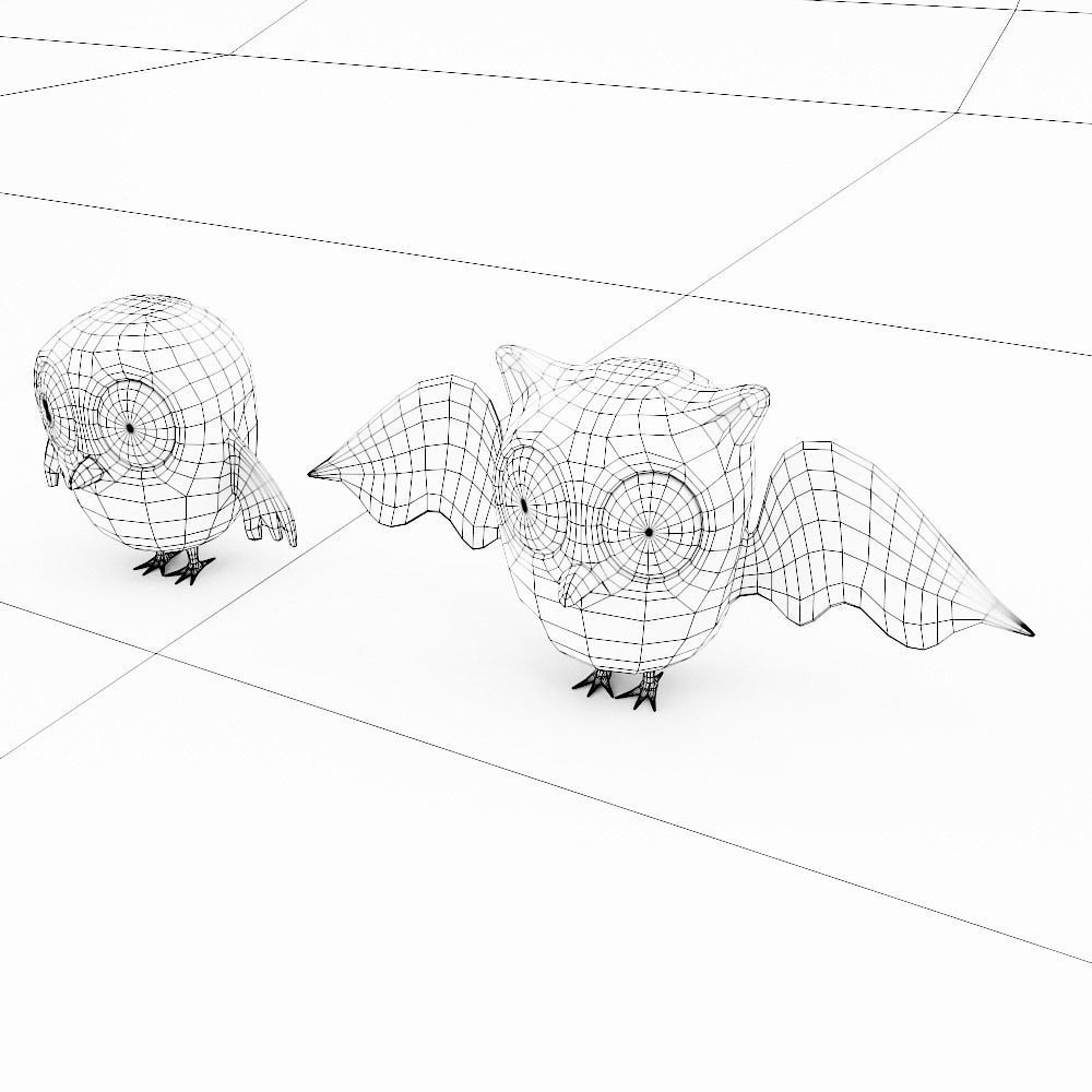 Cartoon owls low poly 3d model Low-poly 3D model_6