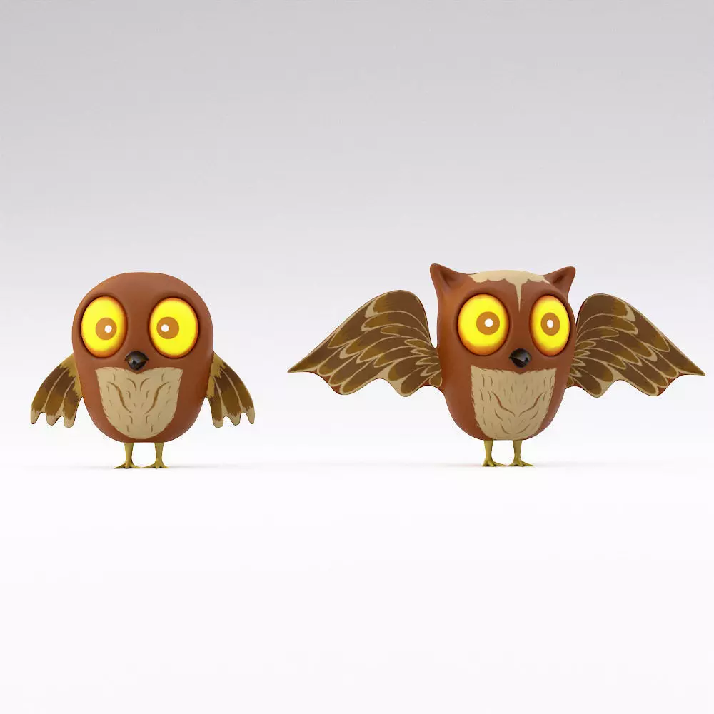 Cartoon owls low poly 3d model Low-poly 3D model_0