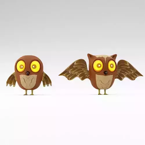 Cartoon owls low poly 3d model 
