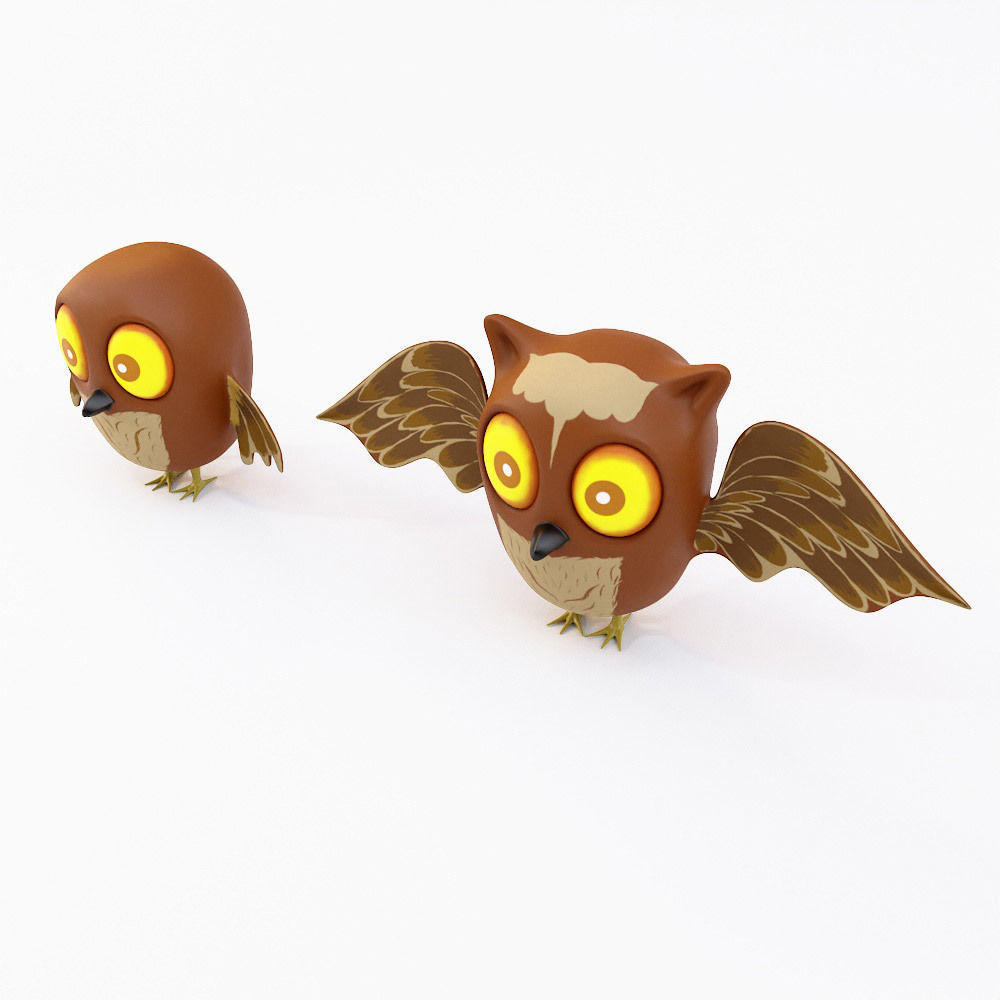 Cartoon owls low poly 3d model Low-poly 3D model_1
