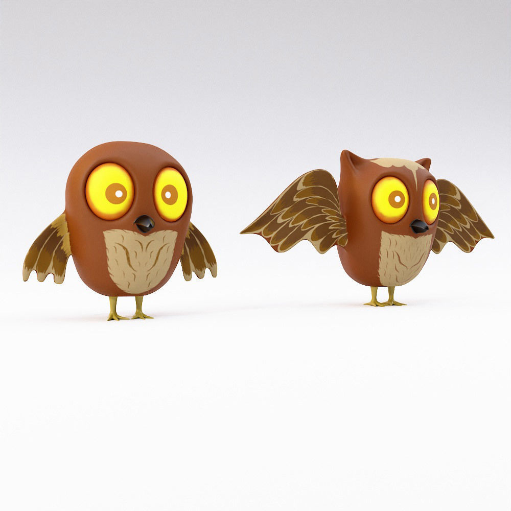 Cartoon owls low poly 3d model Low-poly 3D model_3