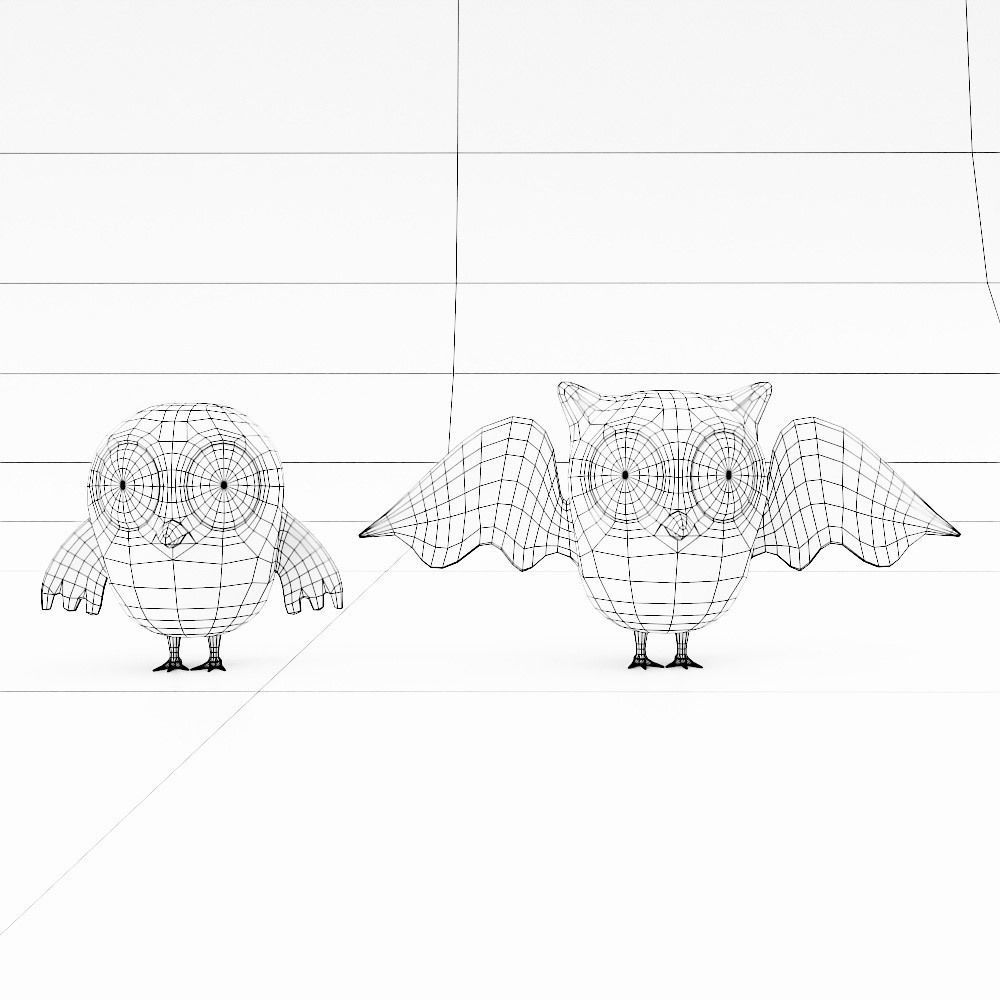 Cartoon owls low poly 3d model Low-poly 3D model_5