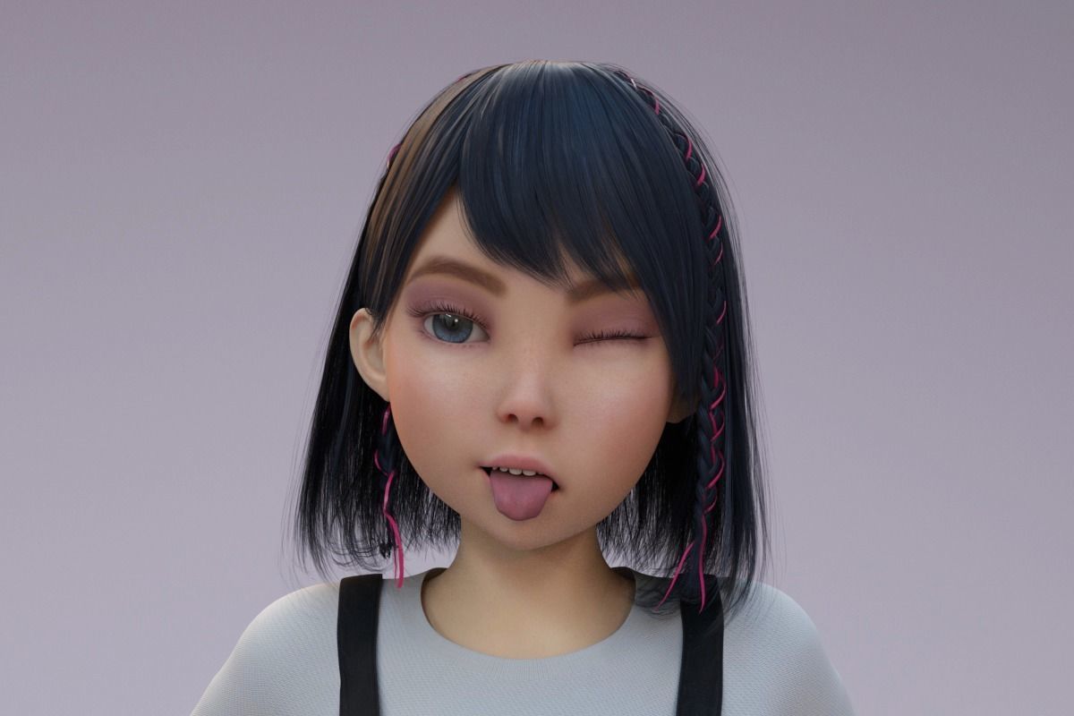 Cartoon Girl 3D model_8