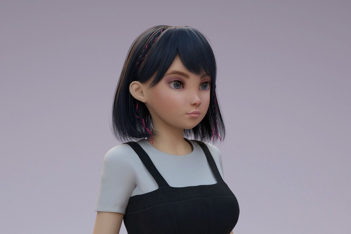 Cartoon Girl 3D model_4