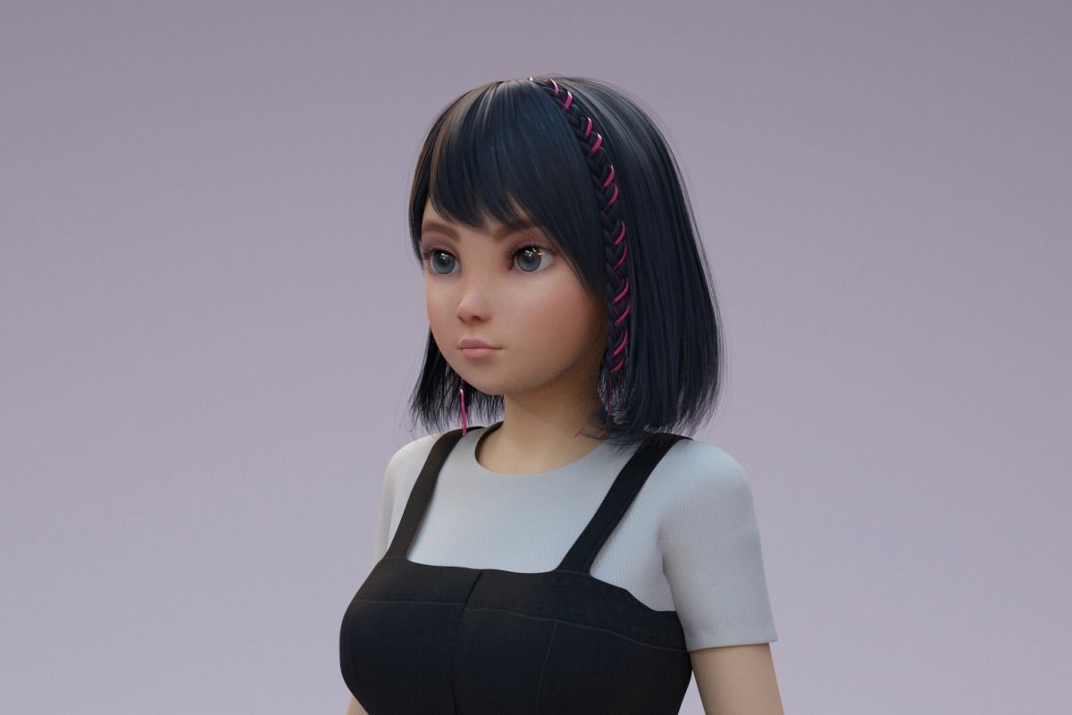 Cartoon Girl 3D model_5