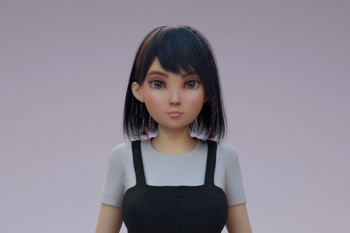Cartoon Girl 3D model_3