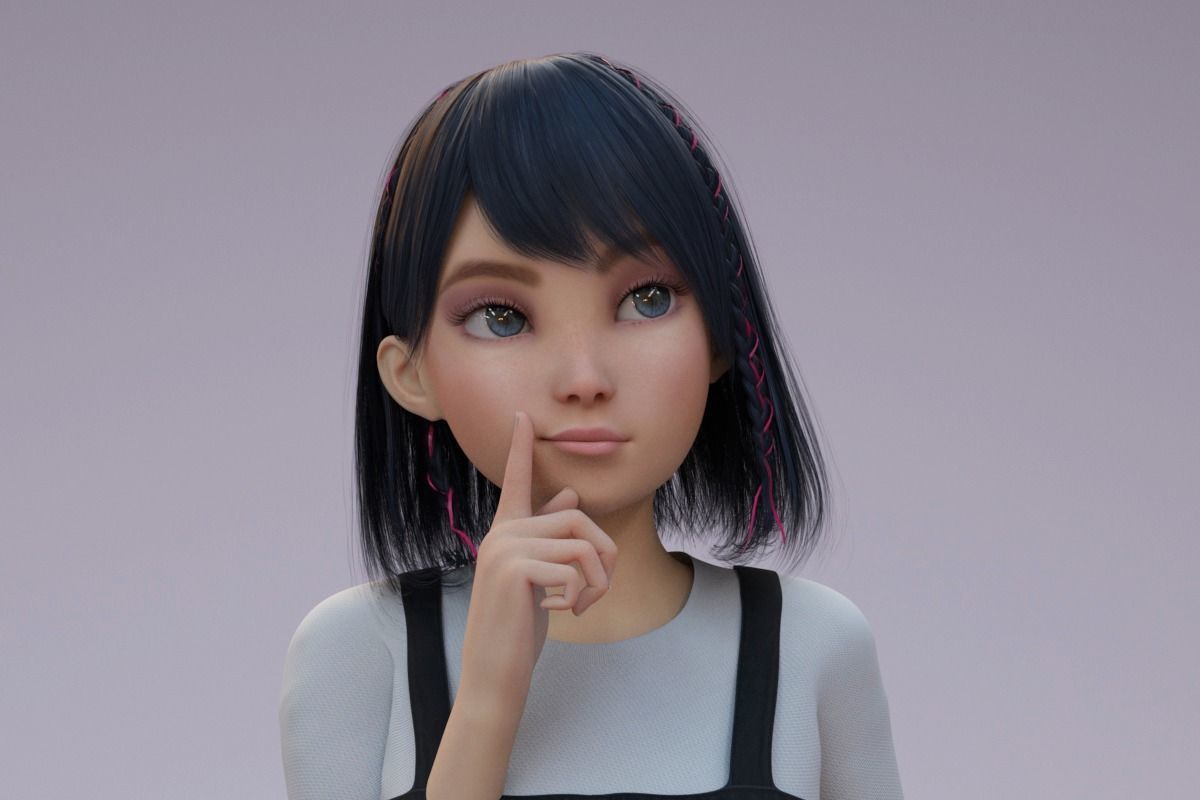 Cartoon Girl 3D model_7