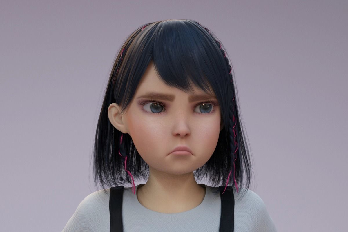 Cartoon Girl 3D model_2