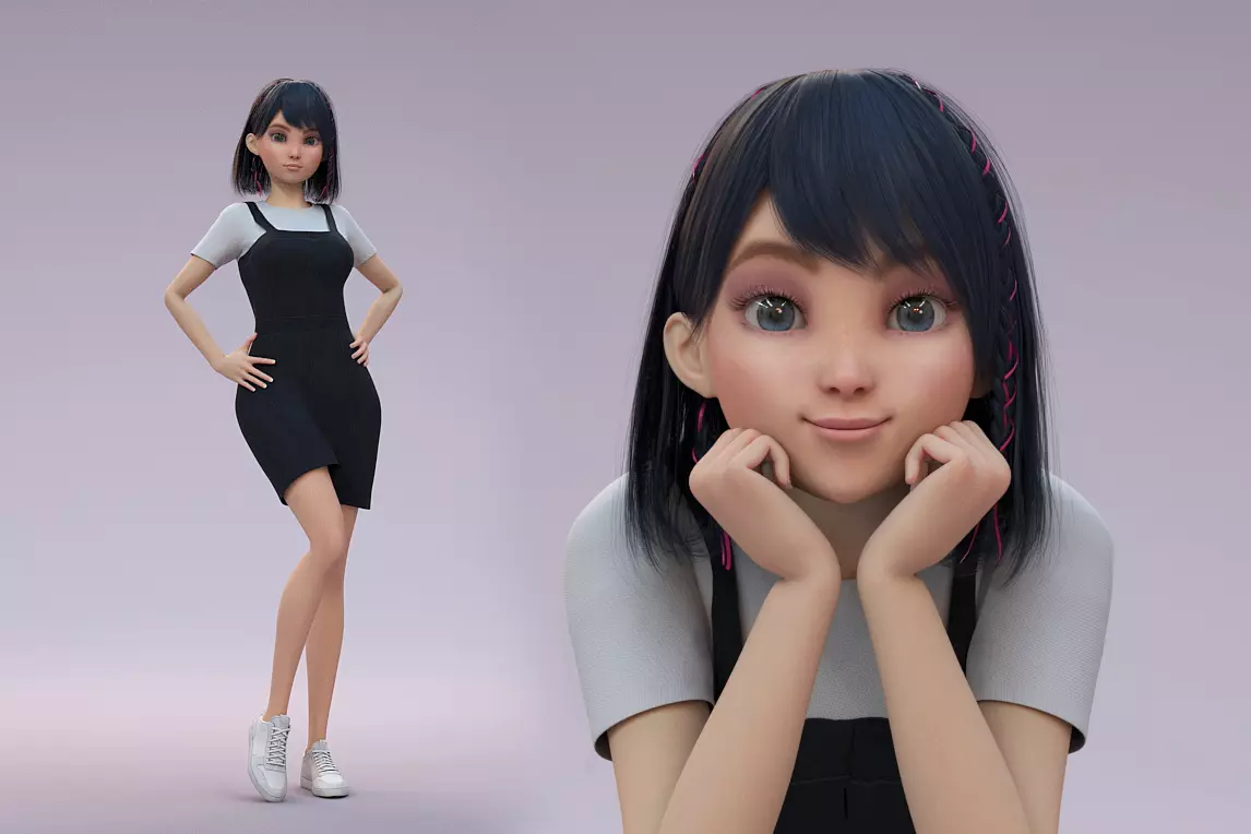 Cartoon Girl 3D model_0