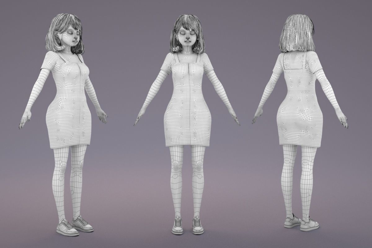 Cartoon Girl 3D model_10