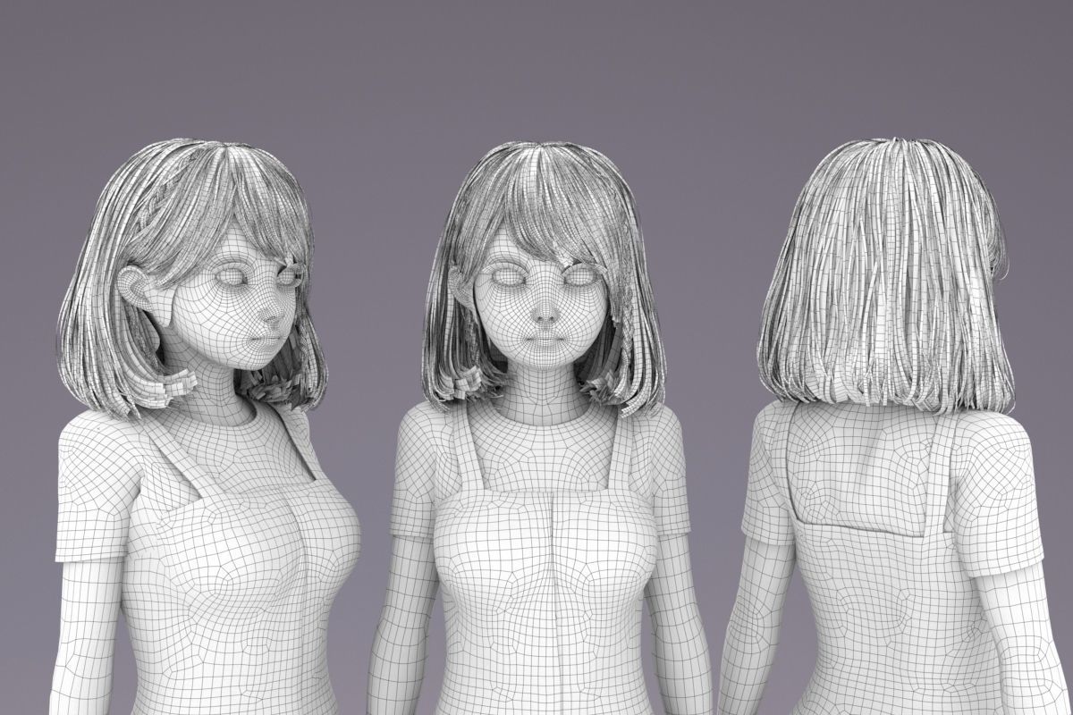 Cartoon Girl 3D model_9