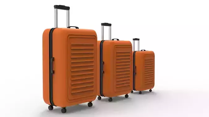 SUITCASE-ORANGE three orange suitcases on wheels