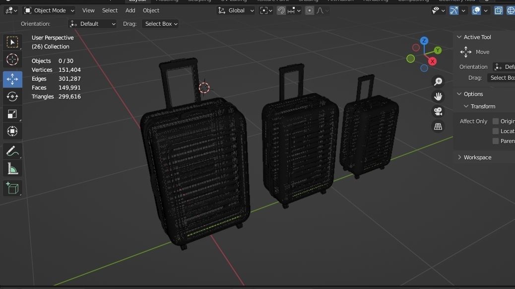 SUITCASE-BLACK three suitcases on wheels 3D model_3