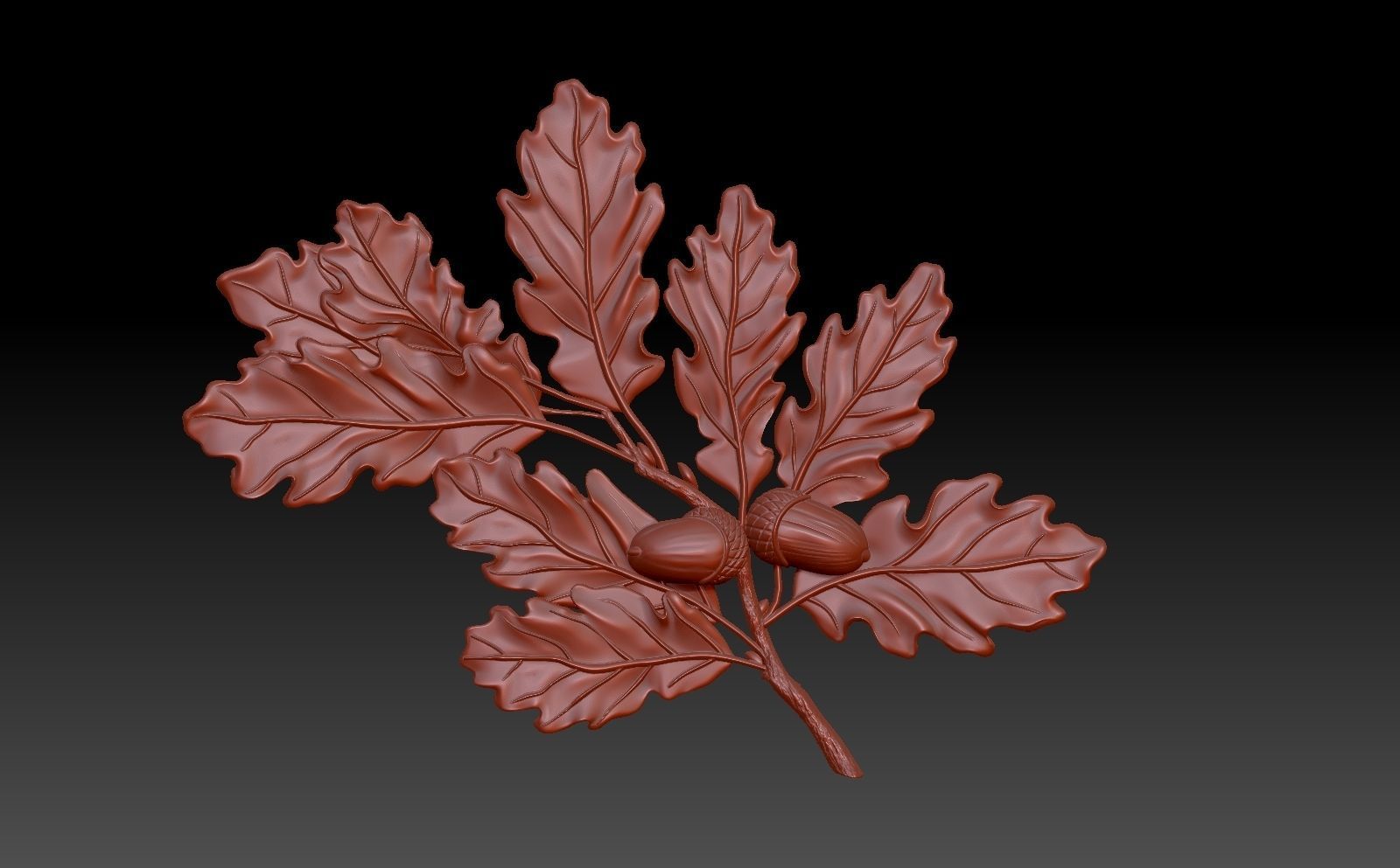 Oak branch 3D print model_5