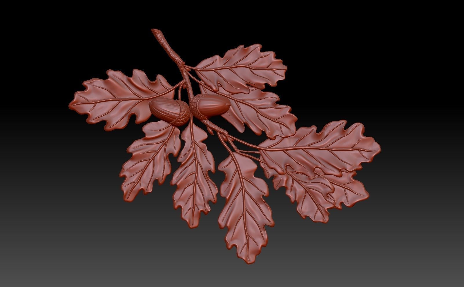 Oak branch 3D print model_3