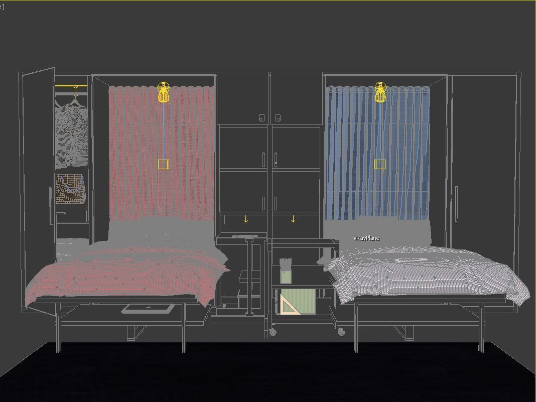 murphy bed with study table 3D model_7