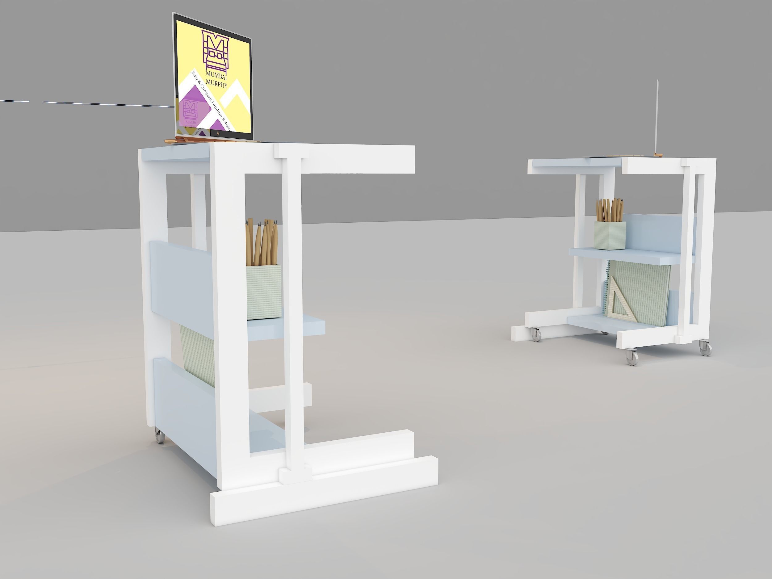 murphy bed with study table 3D model_11
