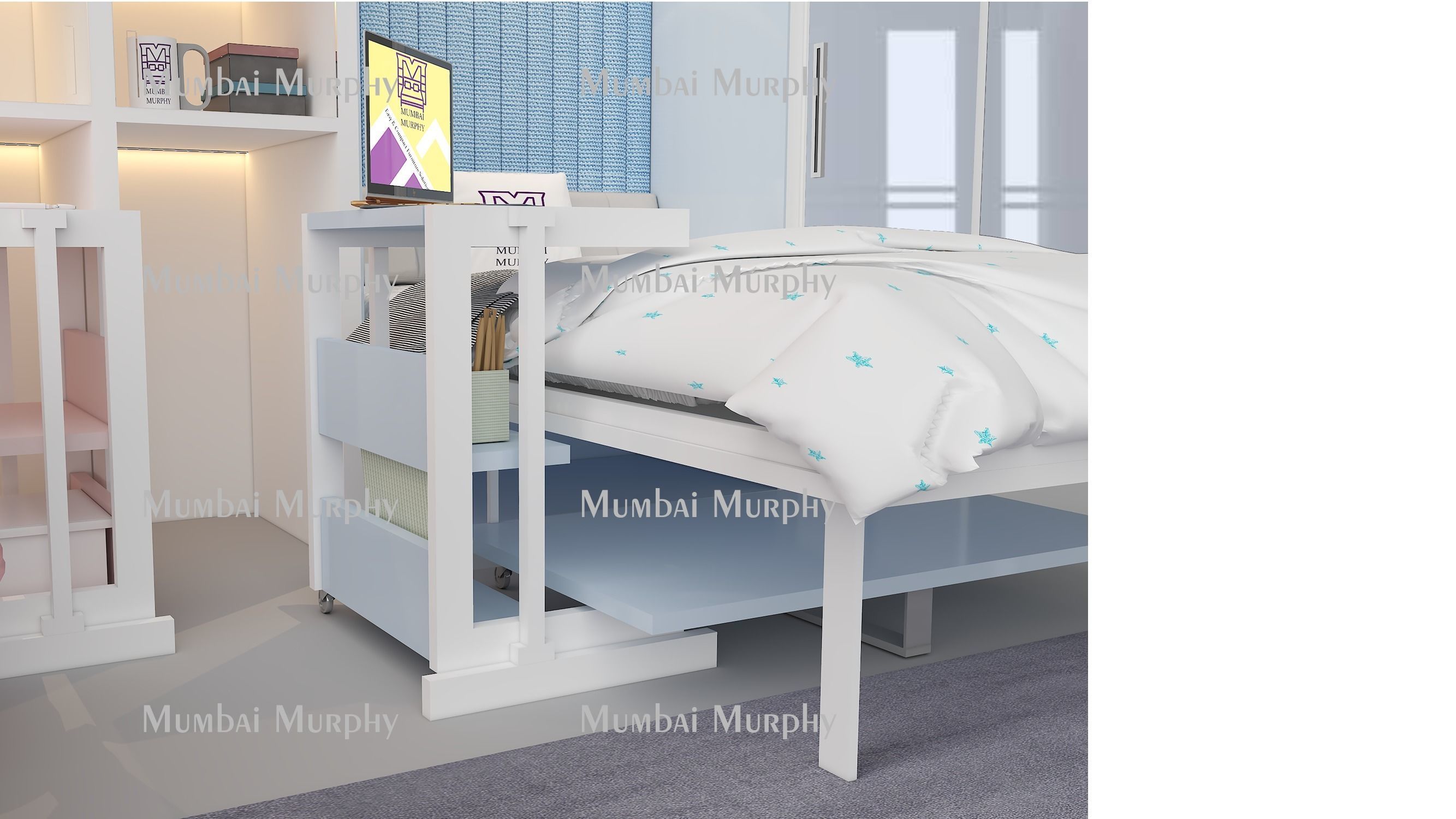 murphy bed with study table 3D model_5