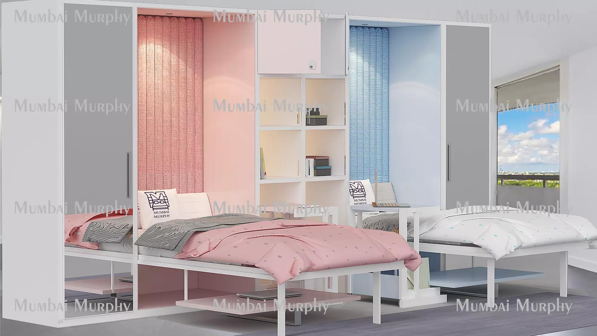 murphy bed with study table 3D model_0