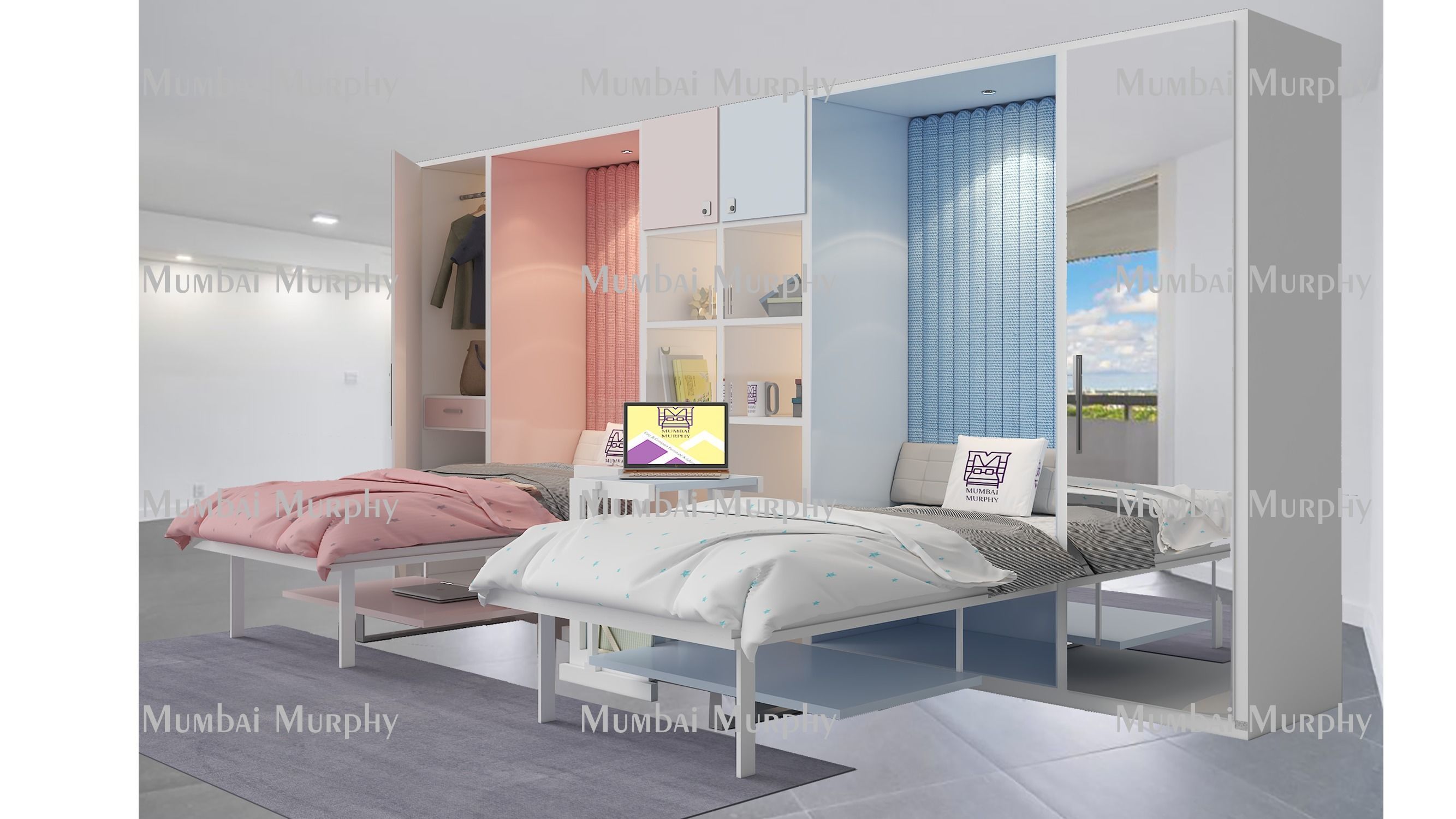 murphy bed with study table 3D model_4