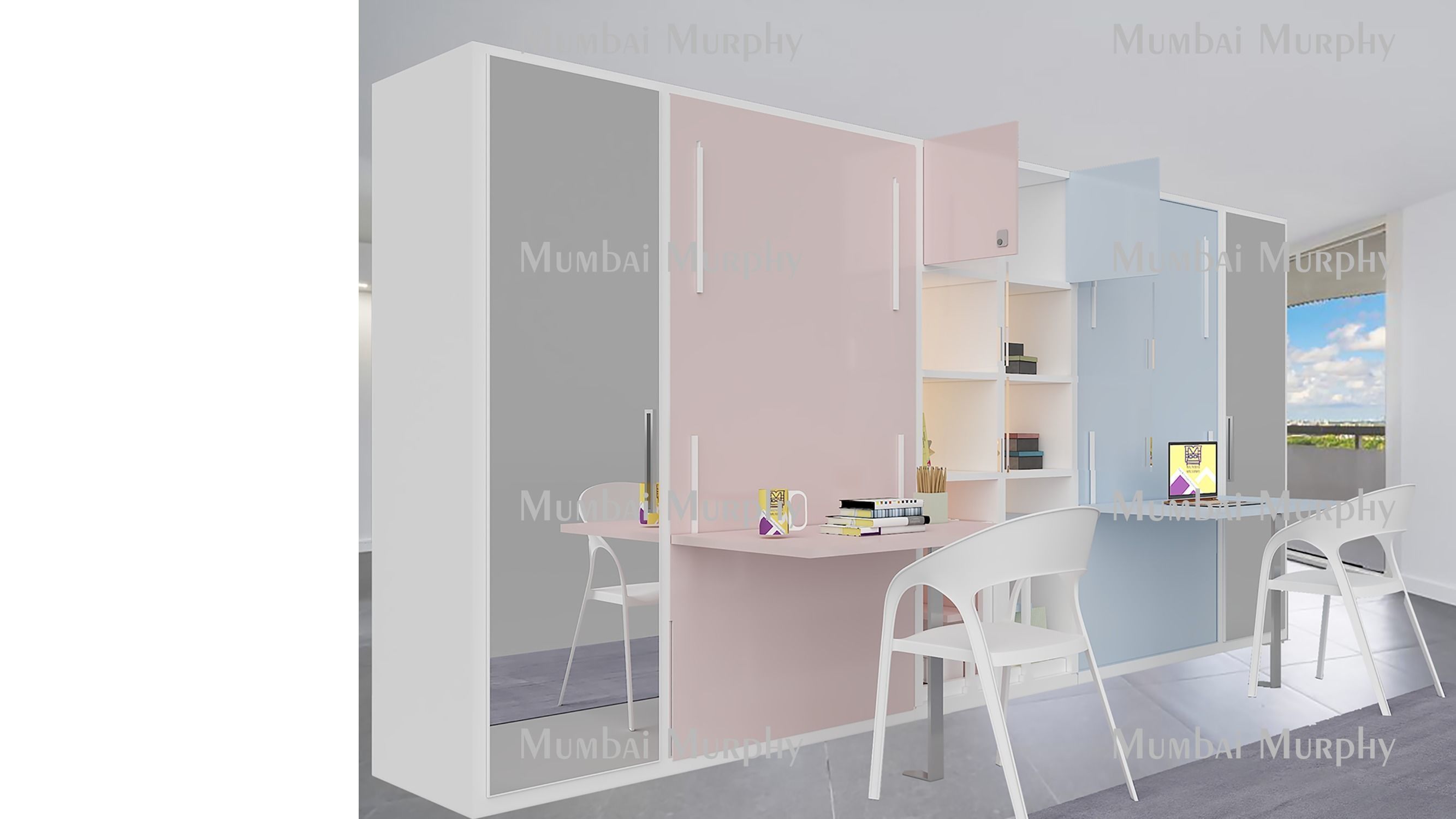 murphy bed with study table 3D model_1