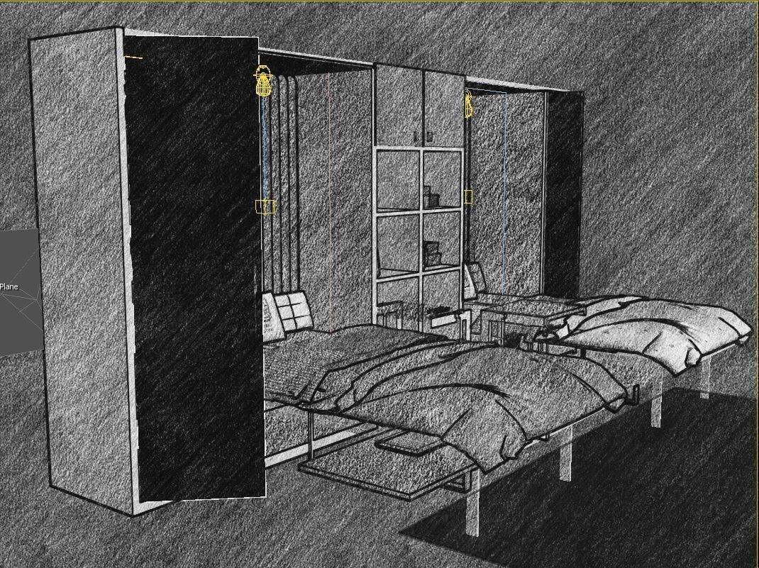 murphy bed with study table 3D model_8