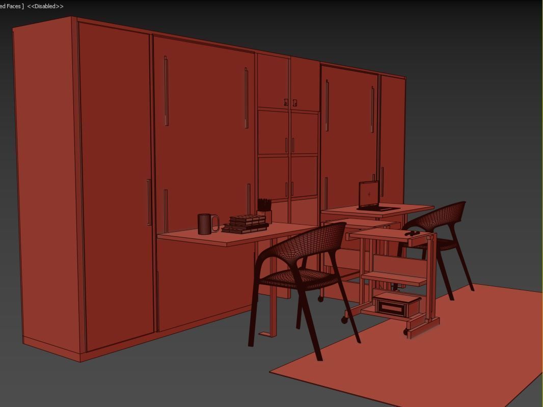 murphy bed with study table 3D model_9