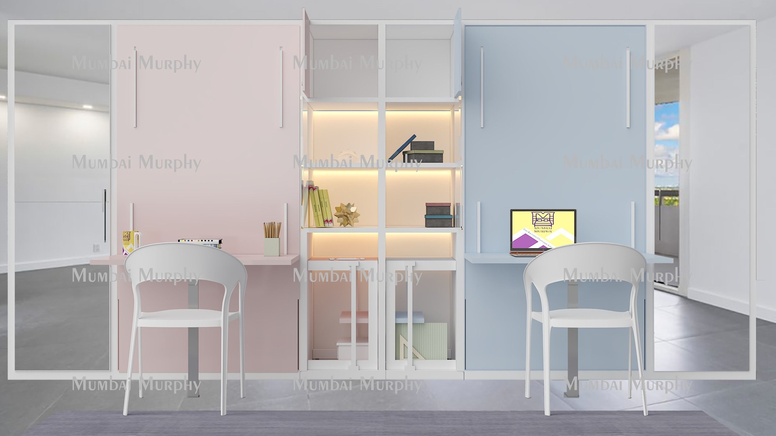 murphy bed with study table 3D model_3