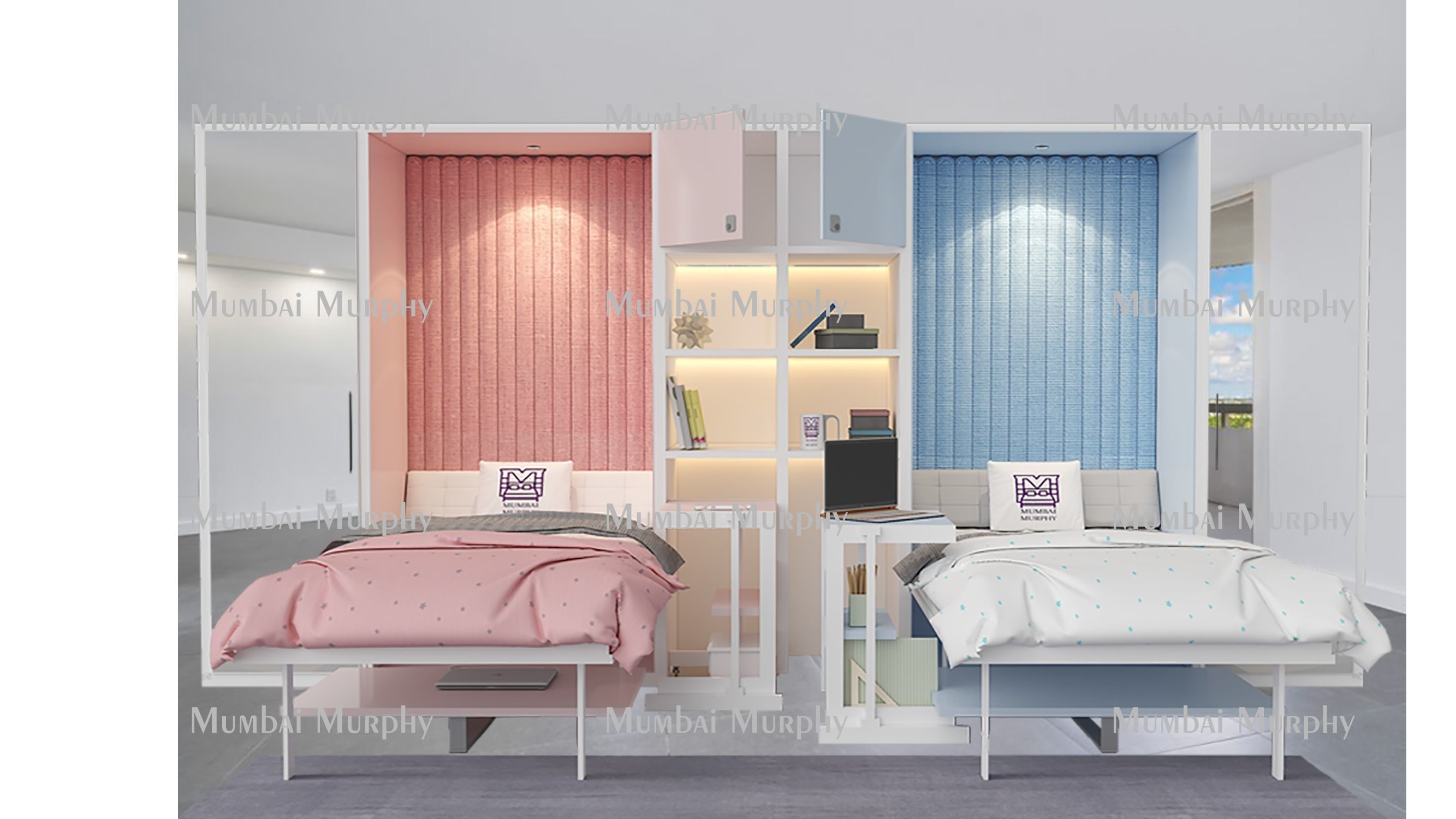 murphy bed with study table 3D model_2