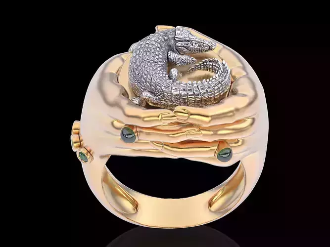 Crocodile hands ring  gold  sterling jewelry printable 3D model