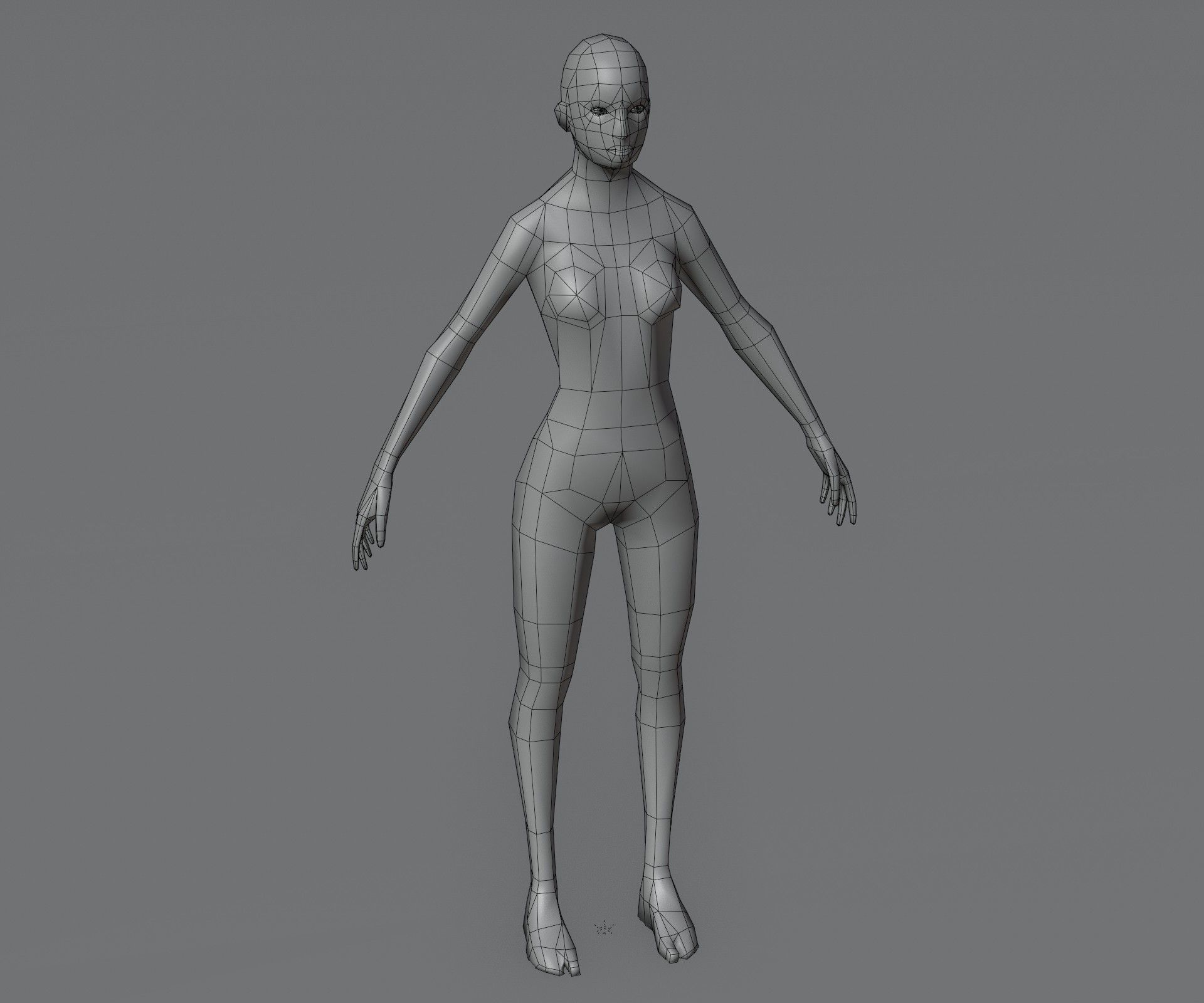 Female Body Base Mesh Animated and Rigged 3D Model 1k Polygons Low-poly 3D model_3