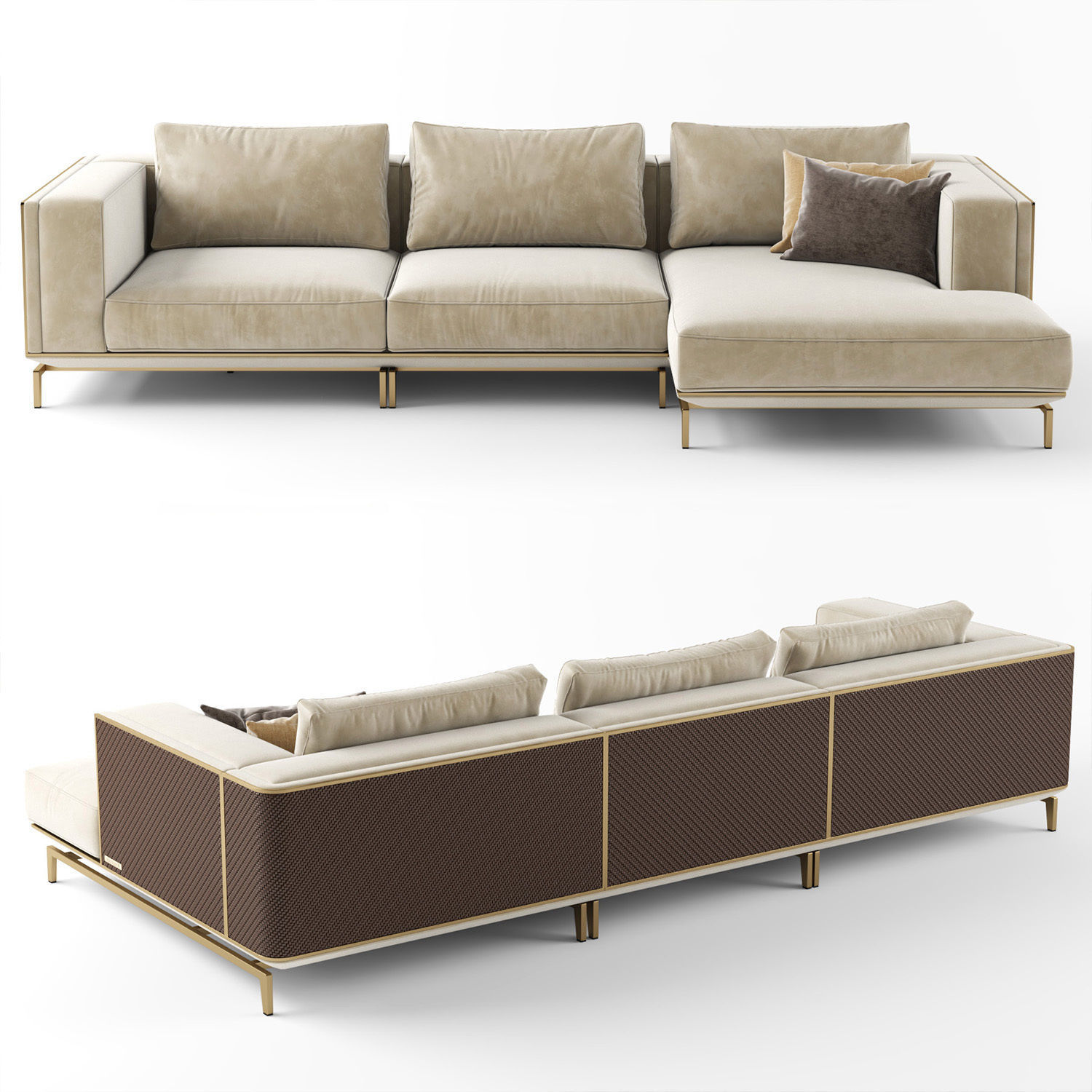 Visionnaire Backstage sofa with chaise longue 3D model_1