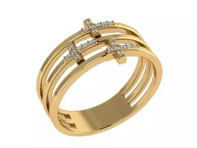 Ring125 gold cross ring with diamonds