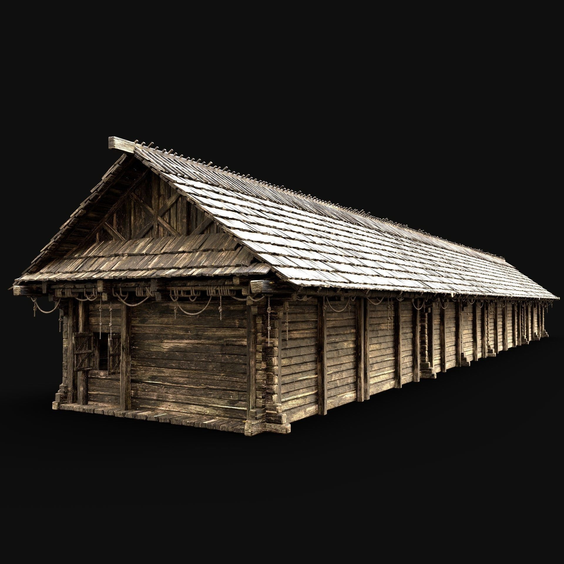 SLAVIC LONG HOUSE HUT FARM SHED BARN COTTAGE MEDIEVAL WOODEN AAA Low-poly 3D model_3