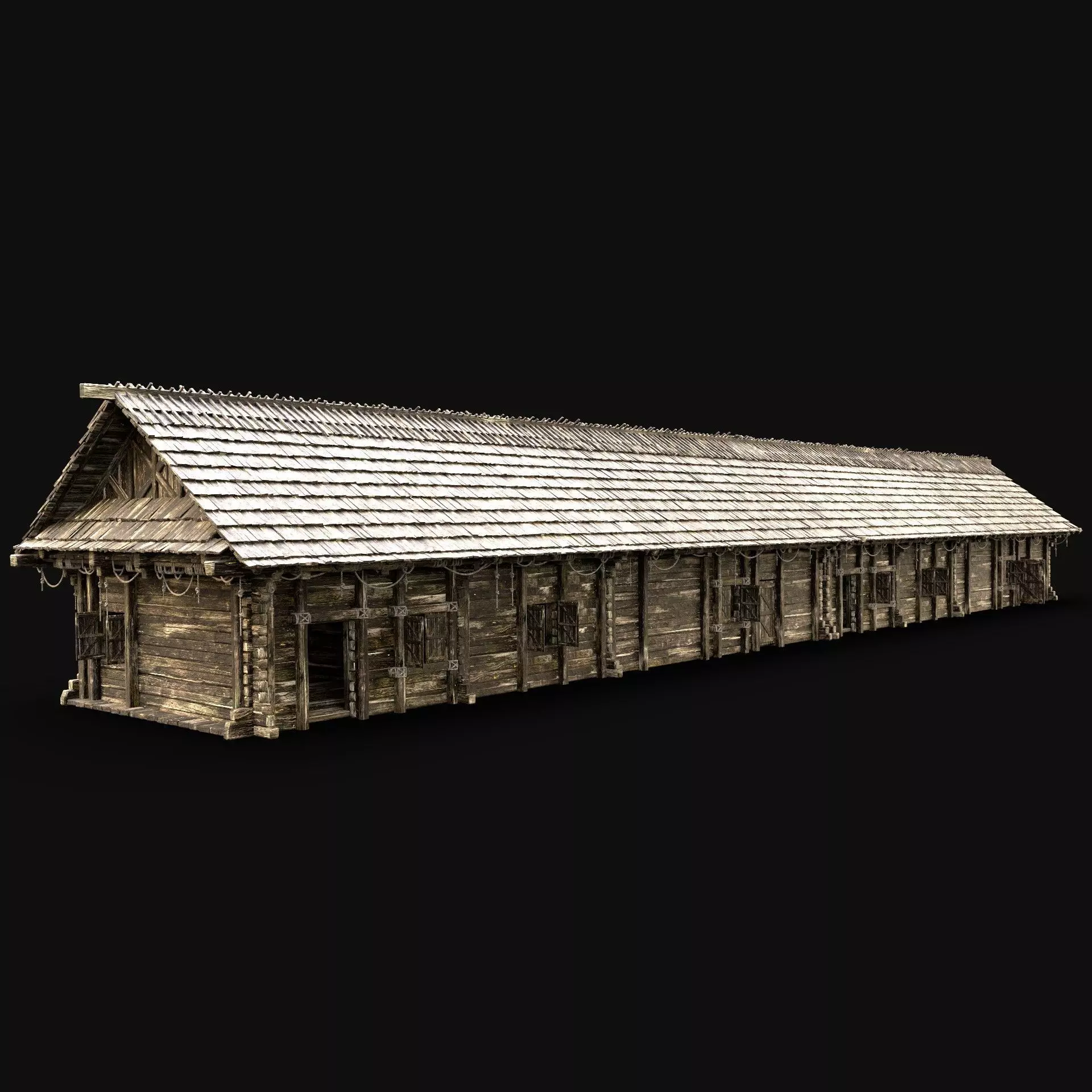 SLAVIC LONG HOUSE HUT FARM SHED BARN COTTAGE MEDIEVAL WOODEN AAA Low-poly 3D model_0