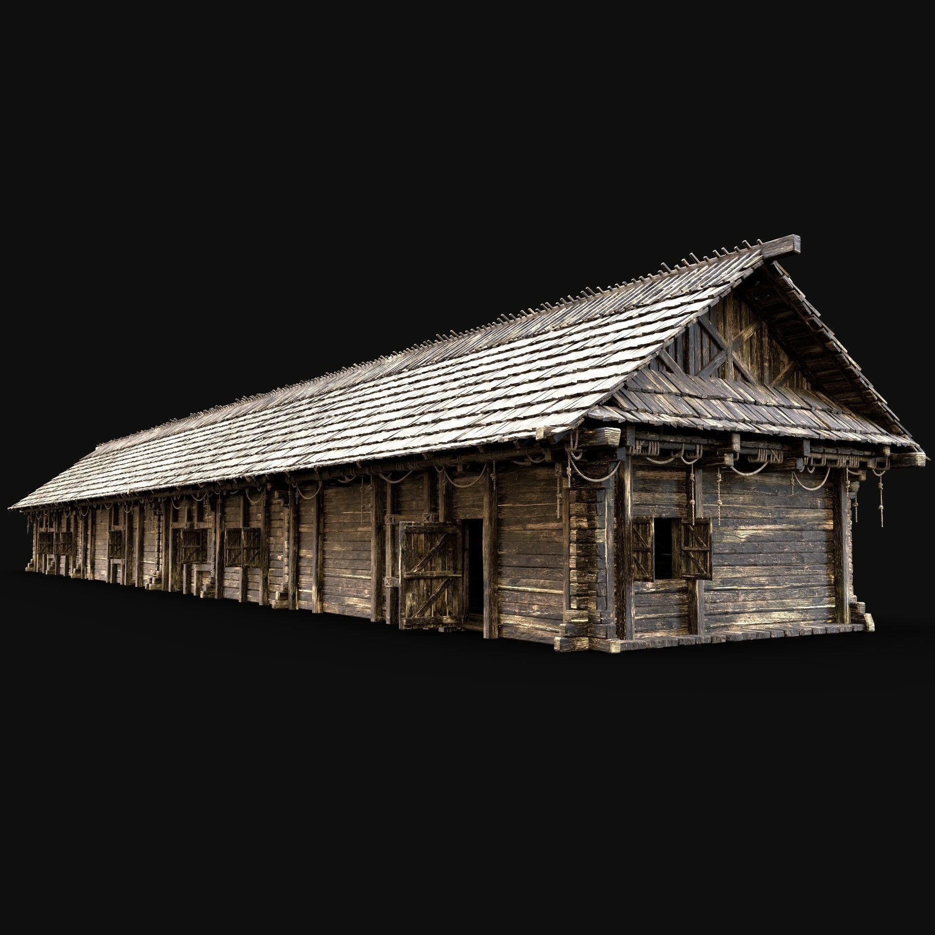 SLAVIC LONG HOUSE HUT FARM SHED BARN COTTAGE MEDIEVAL WOODEN AAA Low-poly 3D model_2