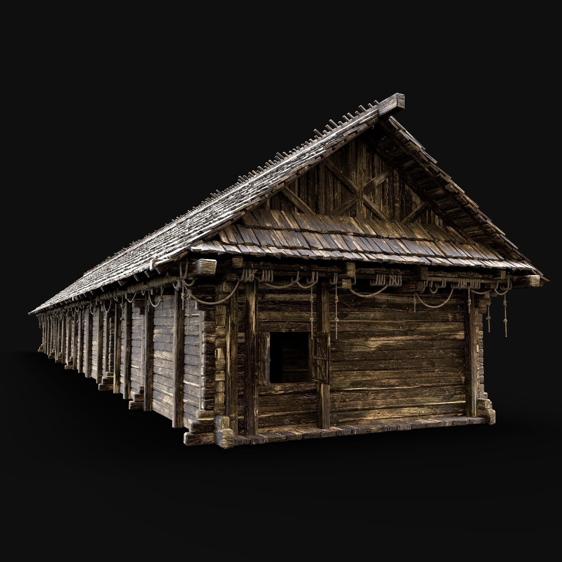 SLAVIC LONG HOUSE HUT FARM SHED BARN COTTAGE MEDIEVAL WOODEN AAA Low-poly 3D model_5