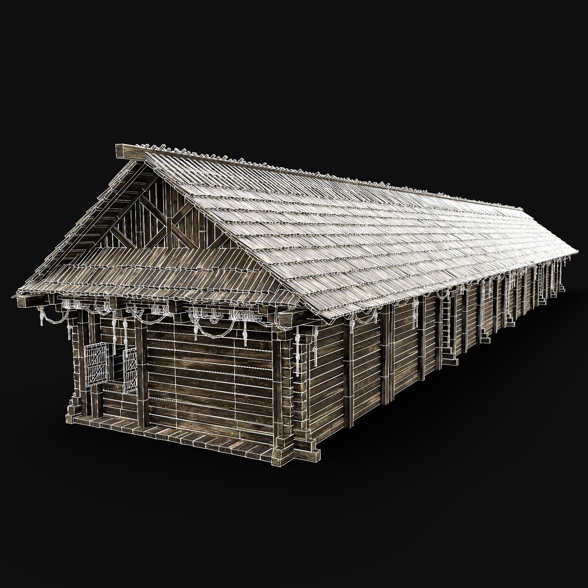 SLAVIC LONG HOUSE HUT FARM SHED BARN COTTAGE MEDIEVAL WOODEN AAA Low-poly 3D model_7