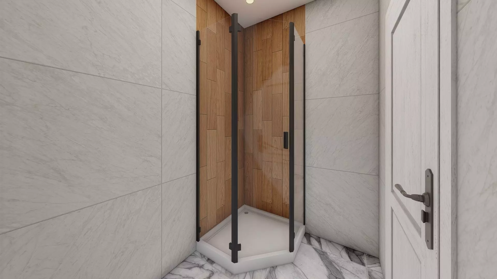 Shower bathroom with stall and marble walls Free 3D model_0