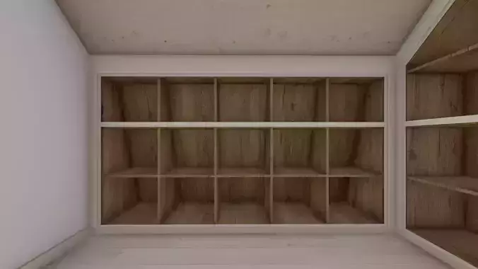 Wardrobe empty closet with wooden shelves