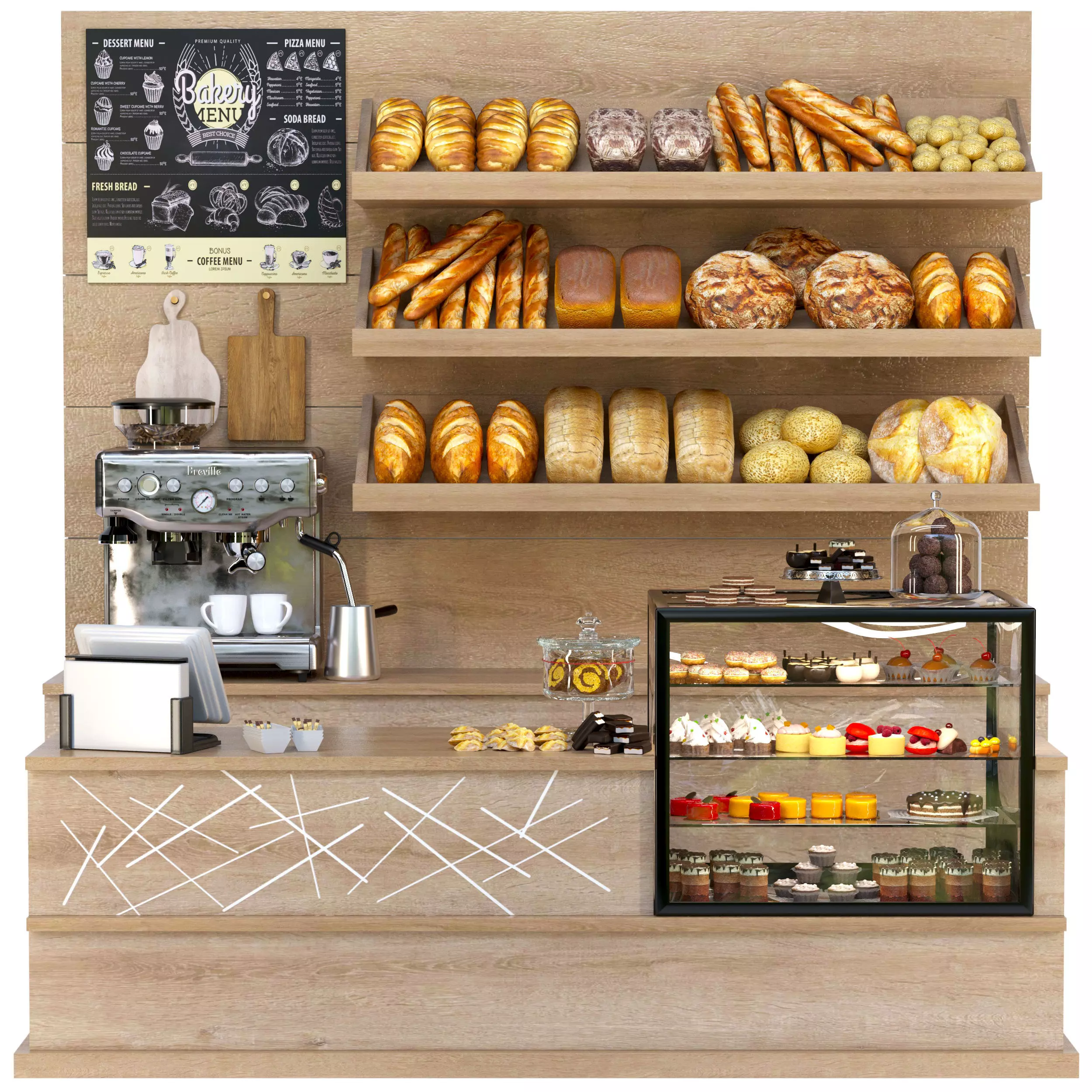 Cafe with desserts and pastries 3D model