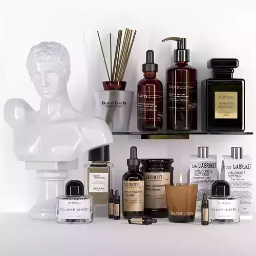 Collection of cosmetics and accessories for bathroom 