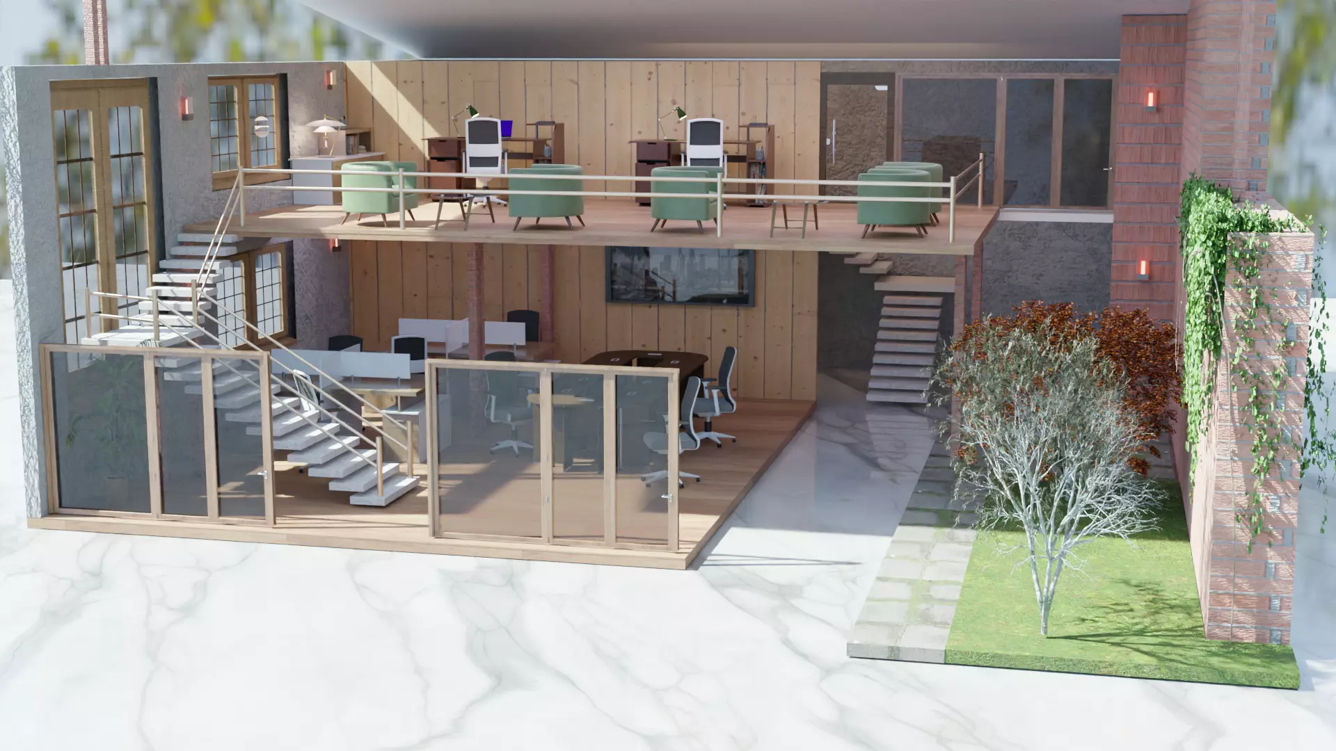 architect loft office building interior design  3D model_0