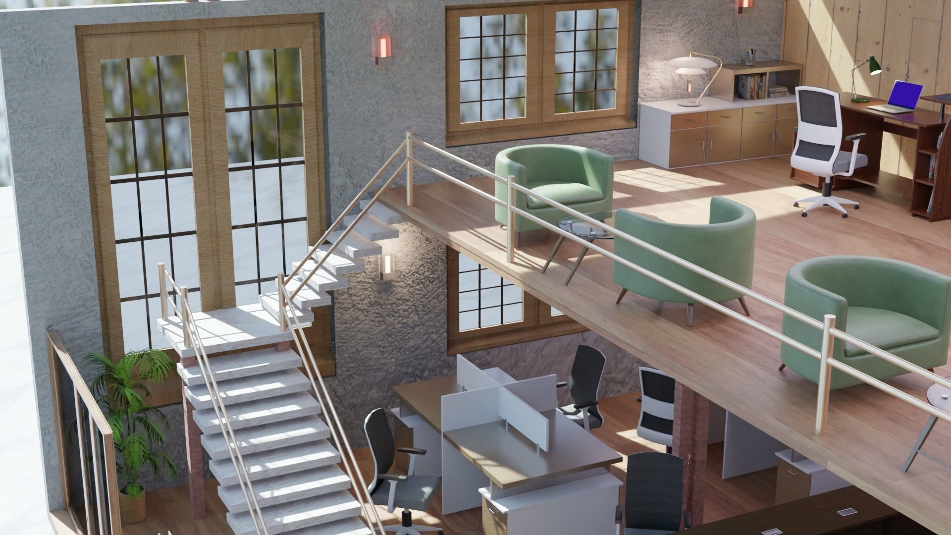 architect loft office building interior design  3D model_1