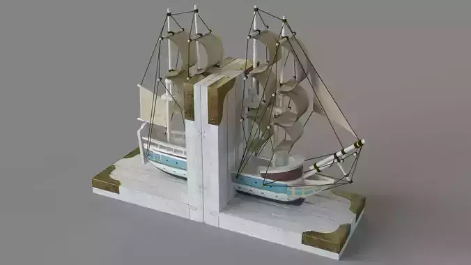 White Wood Coastal Boat Bookends 9 In X 6 In