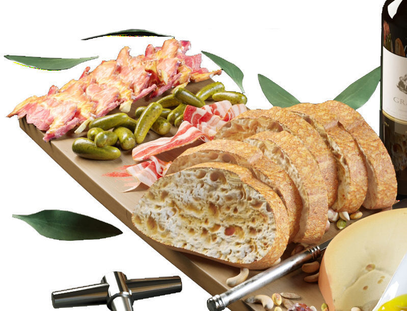 Meat plate with red wine 3D model_3