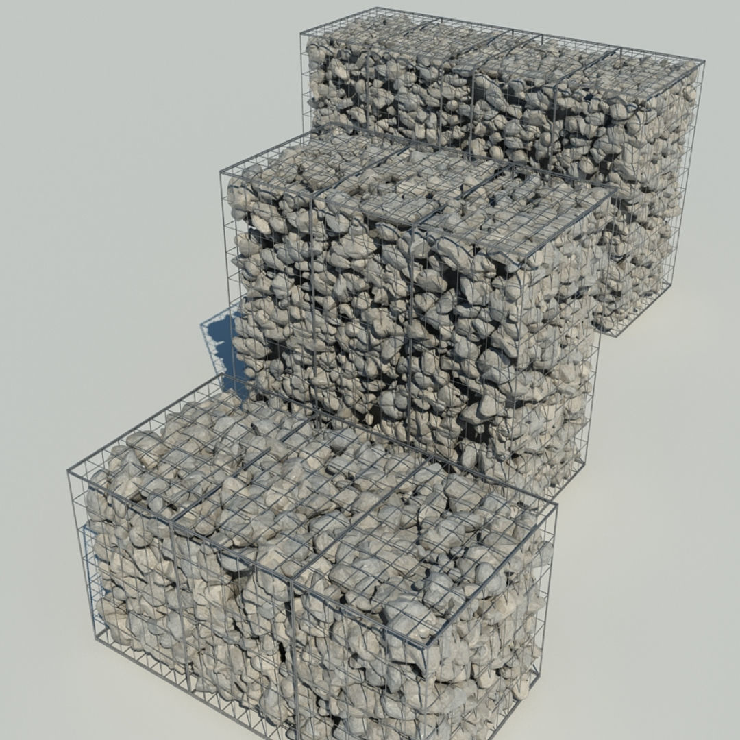 Gabion Stone Wall 2 3D model_2
